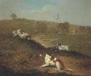 James Barenger Pointers on a Covey with sportsmen beyond oil painting